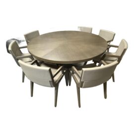 Antonio Citterio for Maxalto Xilos Dining Table + Acanto Greige Leather Arm Chairs, Set of Eight. Original Price: $27,500