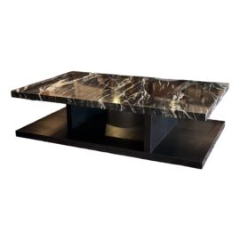 April Sheldon Design Custom Black Marble + Wood Coffee Table