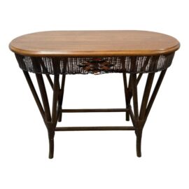 Vintage Woven Wicker + Wood Accent Table