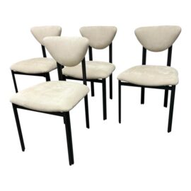 Custom Design Sail Nubuck Leather + Blackened Wood Dining Room Chairs, Set of Six. Original Price: $4,500