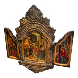 Antique Russian Jesus Entry Into Jerusalem Devotional Triptych