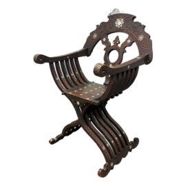 Antique Syrian/Turkish Mother-of-Pearl Inlaid Carved Throne Chair