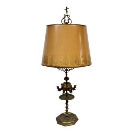 19th Century Spanish Arab Islamic Style Brass Oil Lamp With Key Finial