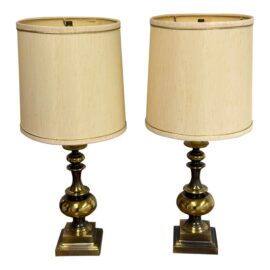 Mid 20th Century Stiffel Style Brass Table Lamps, Pair