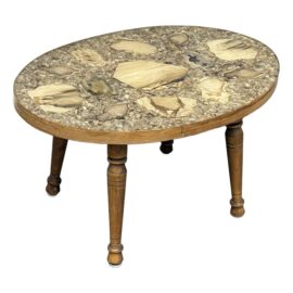 Vintage Oval Resin Set Stone + Wood Frame Side Table