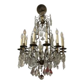 Vintage Neoclassic Crystal Chandelier + Twelve Brass Arms