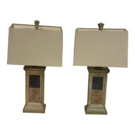 Antique French Style Column Mirrored Table Lamps, a Pair