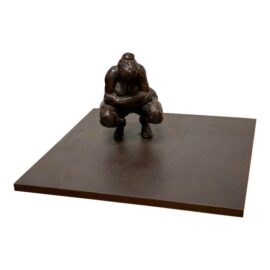 Circa 1978 Al Farrow "Squatting Fat Woman" Bronze Sculpture on Base