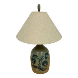 Vintage Stoneware Jug Table Lamp With Flower Salt Glaze