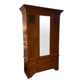 Antique Chifforobe With Upper Mantle + Floral Carvings