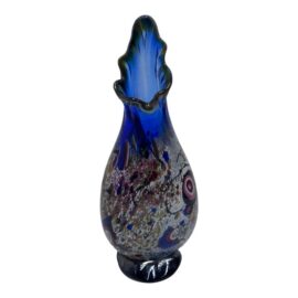 Circa 2001 Lucy Chamberlain Frilly-Topped Mottled Blue Vase