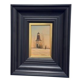 Circa 1991 Finnish Risto Vilhunen Church Oil Painting in Triple Wide Frame