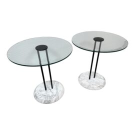 Catellan Italia Vintage Marquina Marble + Glass Side Tables, a Pair. Original Price: $1,700