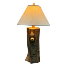 Hand Carved Bear Face Table Lamp, Signed Martin
