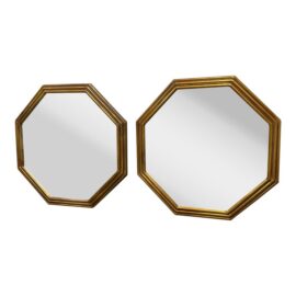 Wisteria Antiqued Brass Finish Octagonal Wall Mirrors, Pair