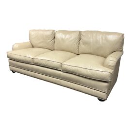 Smith & Gaines English Traditional Leather Wrapped Sofa With Nailhead Trim