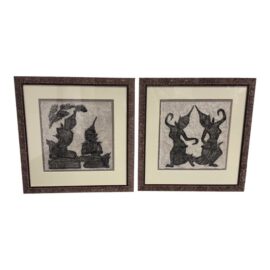 Cambodian Temple Rubbing Art Works, Pair