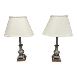 Vintage Pewter Table Lamps, Pair