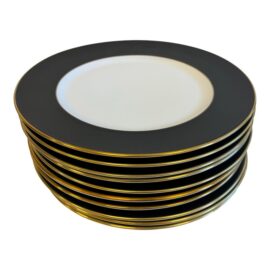 Richard Ginori Charger/Service Plate Black + Gold Trim, Set of Ten