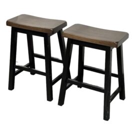 Rustic Wood Seat Counter Stools, Pair