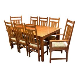 Stickley Furniture Harvey Ellis Inlaid Extension Dining Table + 8 Dining Chairs. Original Price: $24,000