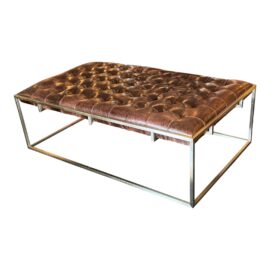 Universal Furniture Travers Tufted Leather + Steel Cocktail Ottoman. Original Price: $3,000