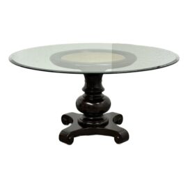 Contemporary Mahogany Pedestal Dining Table With Glass Table Top