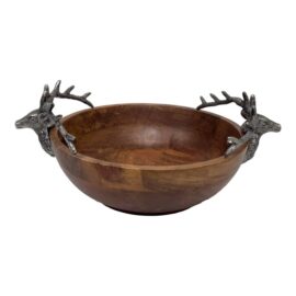 Zodax Stag Head Handles Wooden Salad Bowl