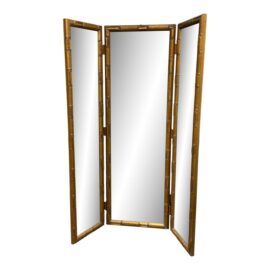 Windsor Art & Mirror Company Bronze Bamboo Three Way Folding Floor Mirrored Screen