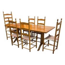 Vintage Shaker Style Dining Table + Six Checkered Chairs, Set