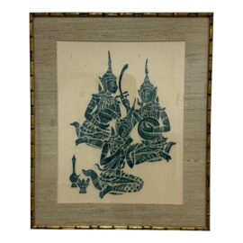 Vintage Framed Thai Rubbing of Musicians
