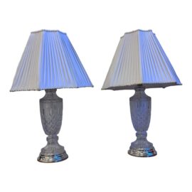 Vintage Frosted Cut Glass Table Lamps, Pair