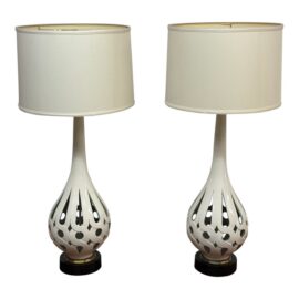 Nardini Studios Vintage Pierced Ceramic Table Lamps, a Pair