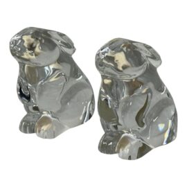 Baccarat Crystal Sitting Rabbit Figurines, Pair