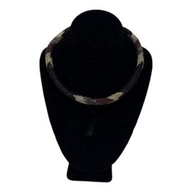 Hand Made Navy with Red Silver Beaded African Rolled Necklace
