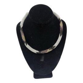 Hand Made  African White with Gold and Copper Beaded Rolled Necklace