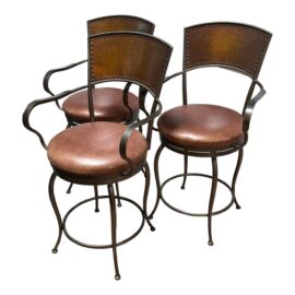 Artistic Home Tuscan Copper + Leather Counter Stools, Set of Three