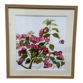 Circa 2021 Mary Betlach "Bougainvillea Rosenka" Watercolor, Signed + Framed