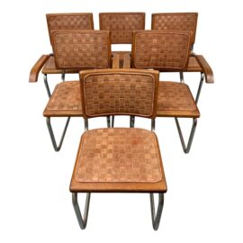 HJ Salandra Breuer Style Woven Leather Dining Chairs, Set of Six