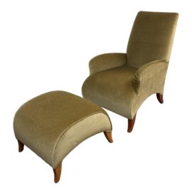 John Hutton for Donghia Olive Mohair Chair + Ottoman, Set