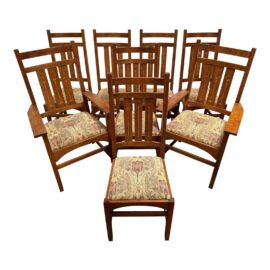 Stickley Furniture Harvey Ellis Inlaid Dining Chairs, Set of Eight. Original Price: $17,000