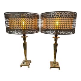 Vintage Brass Candlestick Table Lamps, Pair