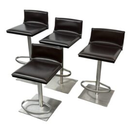 Renzo Fauciglietti and Graziella Bianchi for Frag Bella Adjustable Leather Barstools, Set of Four. Original Price: $4,000