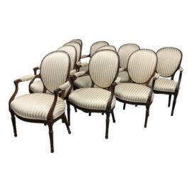 Louis XVI French Style Arm Chairs, Set of 10