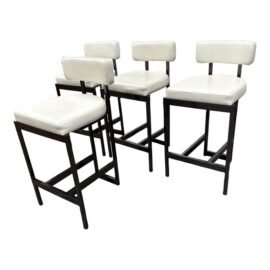Contemporary White Leather With Blacken Steel Counter Stools, Set of Four