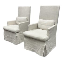 Restoration Hardware Belgian Slipcovered Track Arm Dining Arm Chairs, Pair. Original Price: $1,550