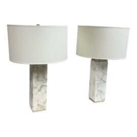 Restoration Hardware Square Column Marble Table Lamps, Pair. Original Price: $2,070