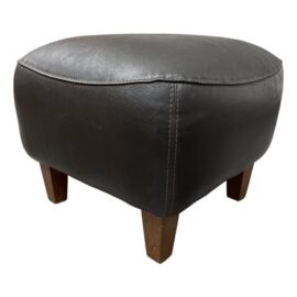 Dark Brown Leather Ottoman With Top Stitching