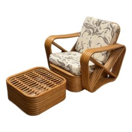 Paul Frankl Style Bent Rattan Lounge Chair + Ottoman