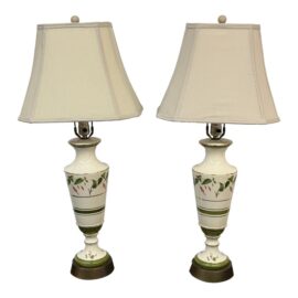 Cottage Core Ceramic Ivy With Florals Table Lamps, Pair